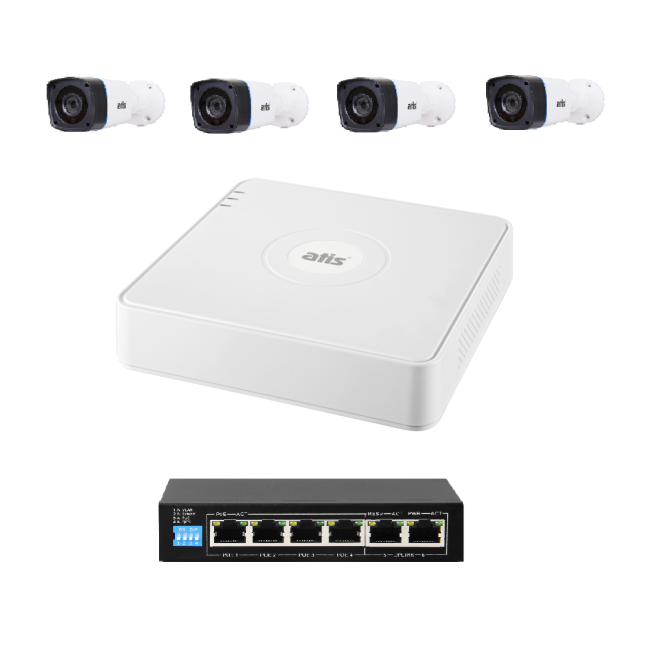 Готовый комплект уличного IP видеонаблюдения на 4 FullHD камеры для самостоятельной установки Готовый комплект уличного IP видеонаблюдения на 4 FullHD камеры для самостоятельной установки